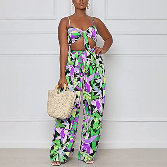 Beachwear Floral Printed Long Pants Set - Picture 1 of 5